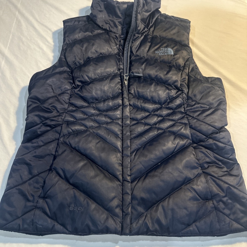 The North Face Womens 550 Puffer Vest Sz M, Navy Blue Down